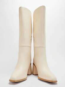 Solezae Giày bốt cao đến đầu gối mũi nhọn gót dày quyến rũ, gợi cảm dành cho nữ - trắng - Xem 7