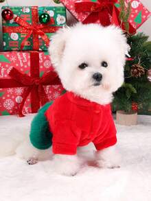 PETSIN PC猫狗通用宠物秋冬衣服可爱圣诞树小狗裙圣诞连衣裙舒适秋冬保暖连衣裙 - 紅綠 - 查看 6