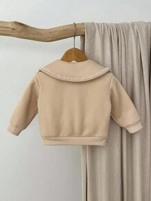 Blossori 女婴法式优雅3D花卉装饰高领毛衣 - 卡其色 - 查看 2