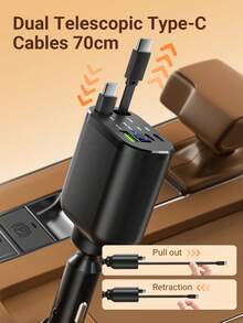 JMMO 66W 伸缩式车载充电器，带数字显示，5 合 1 快速车载电话充电器，带 2 个 PD 端口，2 根伸缩电缆和 USB 车载充电器，兼容 16/15/14/13/12，兼容 Galaxy，适用于 Pixel 等。 - 彩色 - 查看 6