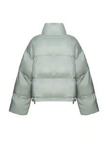 Livesso Solid Color Loose Collar Short Cotton-Padded Coat For Women Jacket - Mint Green - View 9