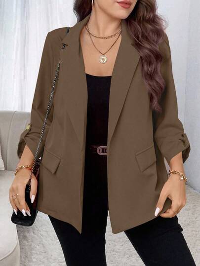 EMERY ROSE Plus Size Casual Solid Color Blazer