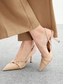 CUCCOO BIZCHIC Cuccoo Women's Fashion V-Cut Strap High Heel Pointed Toe Pumps - Apricot - View 3