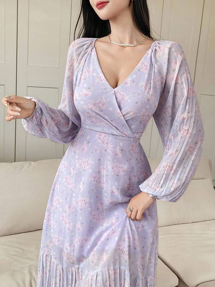Plus Size Floral Print Waist Cinched Long Dress For Women Casual Dresses Birthday Women Clothes Women Birthday Women Plus Clothing Formal Boho