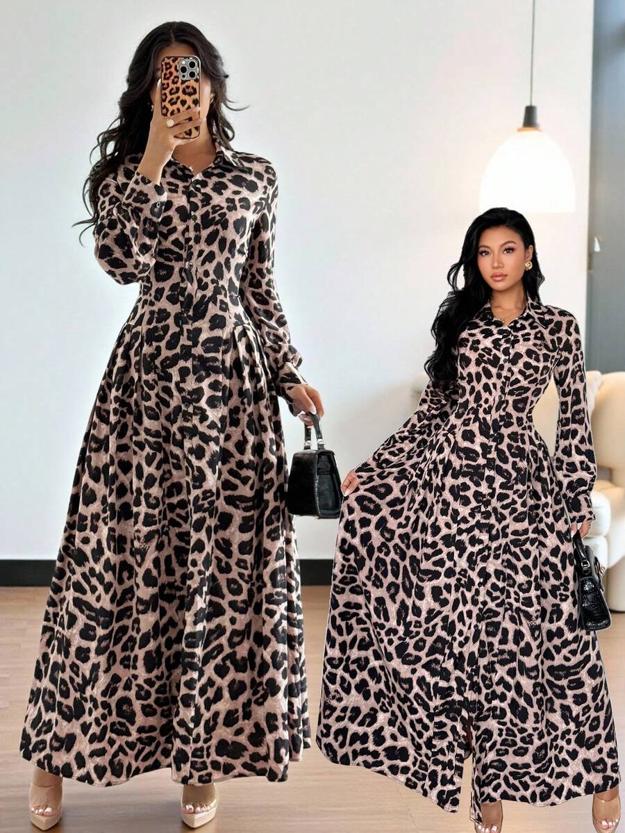 Chiquease Váy ngắn họa tiết da báo thời trang dành cho nữ, đầu thu