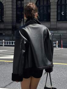 DAZY 女士休闲宽松羊毛常规款夹克，秋季女式外套 - 黑色 - 查看 2