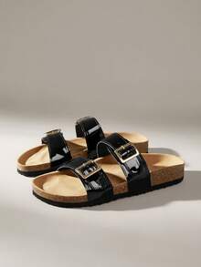 Solecia New French Style Casual Flat Beach Sandals - Black - View 2