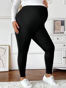 Plussiva Plus Size Maternity Bottoms, Solid Color, Casual, Comfortable, Stretchy, Slim Fit - Multicolor - View 7