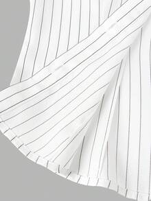 少女白色修身弧形下摆条纹衬衫，学院风衬衫，百搭百搭衬衫，适合青少年，返校季 - 白色 - 查看 4