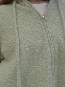 MUSERA Zip Up Drawstring Fluffy Knit Hooded Cardigan Classy Cute Sexy Streetwear Night Out Winter Evening Party Elegant Spring Sweater - Green - View 6