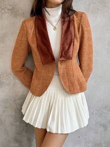 SHEIN Unity Women's Retro Corduroy Collar Jacket, Autumn/Winter - Khaki - View 6