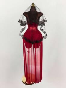 Y2K Amplova Red Halloween Corpse Bride Pure Off-The-Shoulder Lace Panel Corset Women Midi Dresses Vampire Dress Slay Diva Dress Red Corset Dress, Built-In Bra