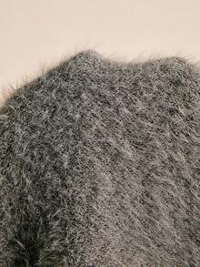 Poéselle Women's Grey Sweater Skirts,Furry Solid Color Elastic Waist Bottoms,Casual Everyday Versatile Skirt For Autumn Fall Winter - Grey - View 9