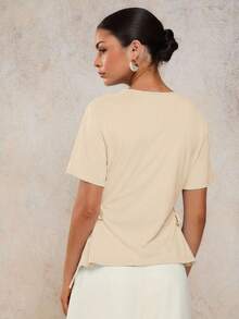 COSMINA Damen Lässig Seitenbindung einfarbiges Kurzarm T-Shirt, Sommer - Aprikosenfarben - Übersicht 4