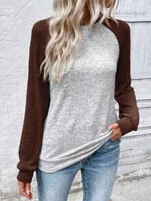 EMERY ROSE Casual Contrast Color Long Sleeve Crew Neck Sweatshirt For Women - Multicolor - View 5