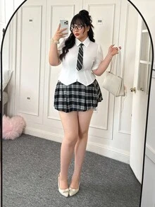 CovetEZ 大码休闲纯色泡泡袖收腰衬衫 - 白色 - 查看 6