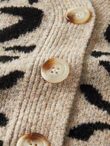 Siren Gaze Damen Strickweste mit Leoparden-Muster und V-Ausschnitt, Knopfleiste, Herbst/Winter