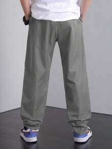 SHEIN Quần dài thường ngày màu xanh dành cho bé trai, thoải mái, thời trang, đa năng, vải mềm, thích hợp mặc hàng ngày, đi học, đi chơi, hoạt động ngoài trời, mọi mùa - Xám - Xem 3