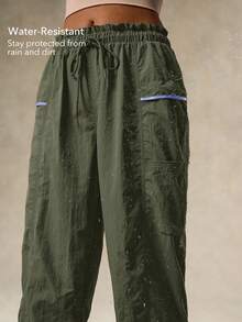 OutZeal 女士运动裤，适合露营、徒步等夏季活动，防水轻便，撞色设计，带侧袋 - 軍綠色 - 查看 4