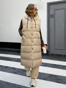 EURMUSE LONG WINTERCOAT With Big Pocket Detail - Beige - View 6