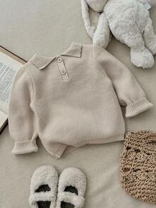 Blossori Baby Girls' French Elegant Bow Collar Pullover Sweater, Cozy Fall & Winter Styles - Apricot - View 4