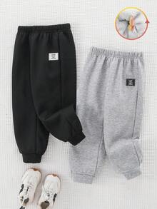 SHEIN 2pcs/Set Young Boy Casual Style Contrast Color Thermal Lined Sweatpants, Suitable For Autumn/Winter Boys Thermal Lined Sweatpants Boys Sweatpants Boys Warm Sweatpants Young Boys Winter Pants Fall