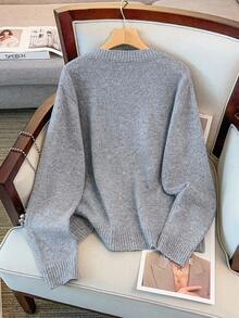 Regalyn New Women Autumn/Winter Single Piece Heavy Embroidered Bow Design Delicate Metal Button Sweater Cardigan, Sweet Elegant Elegant For Dates