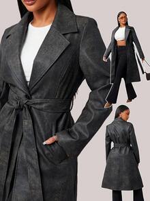 Radiana Women's Gray Autumn Elegant Office Trench Coat,British Style Cinched Waist Slim Fit Long Jacket,Retro Business Formal Event Chic Street Wear Outing - Coffee Brown - View 8