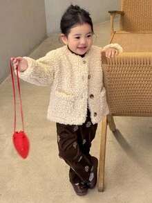 DAZY 女童纯色羊毛长袖夹克，秋冬舒适穿着