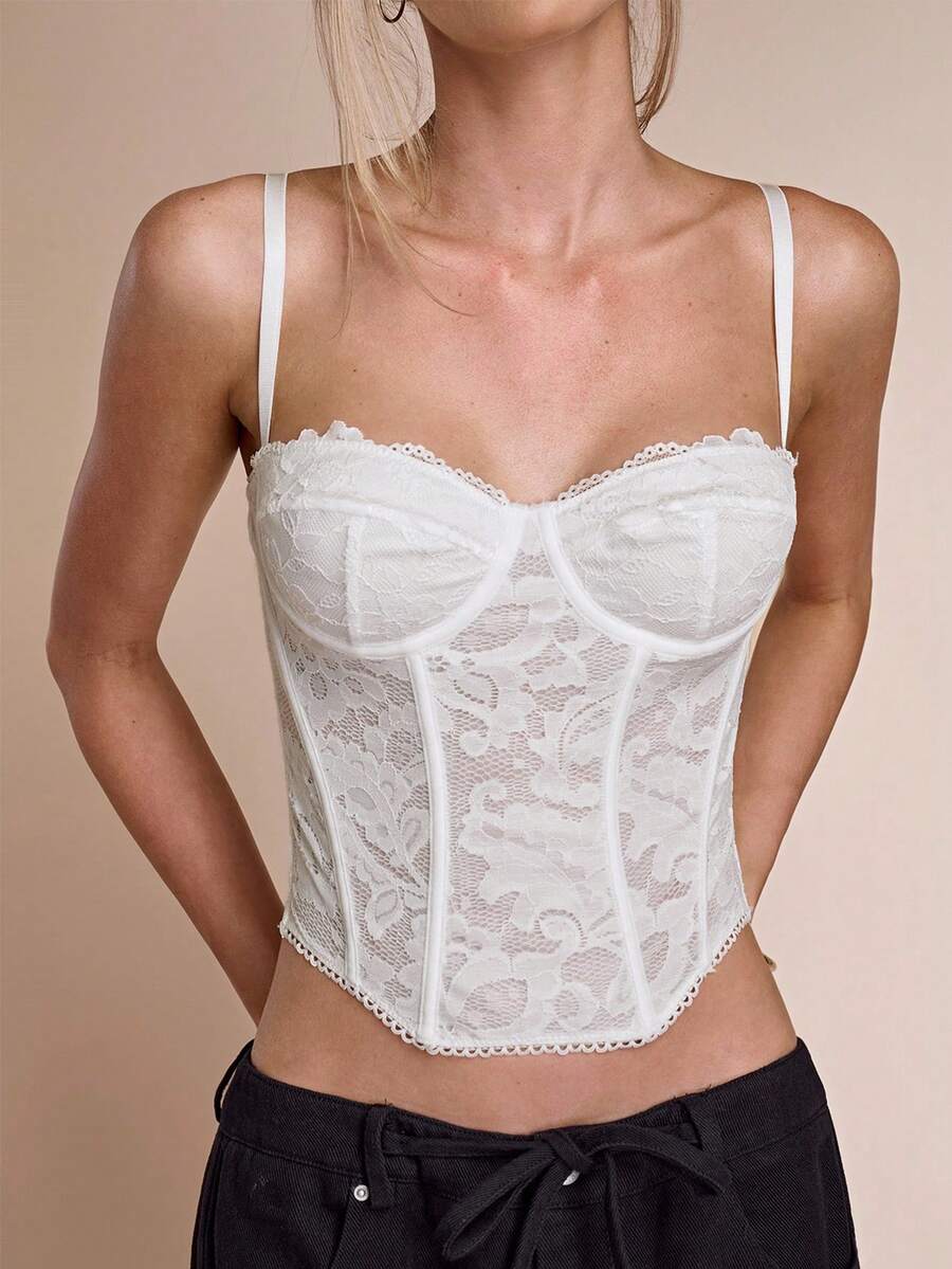 SHEIN BAE Sexy Lace Sheer Camisole Top, Party, Date Night, Commute, Strapless Corset Top, Going Out Tops, Summer Top