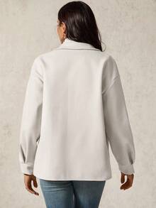 Boho Mama Maternity Solid Color Drop Shoulder Long Sleeve Single-Breasted Casual Regular Jacket - Apricot - View 2
