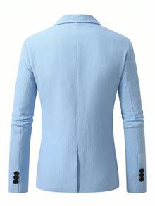 Calvornis Men's Solid Color Stand Collar Long Sleeve Single-Breasted Casual Blazer For Autumn - Blue - View 2