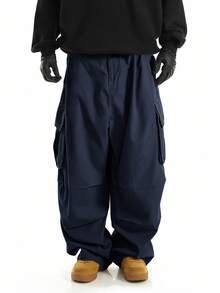 Manfinity Roghcode Pantaloni cargo da uomo con tasche laterali a patta e vita con coulisse, adatti per l'autunno