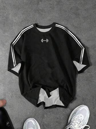 Sport MetroGents 男式条纹图案宽松圆领运动T恤