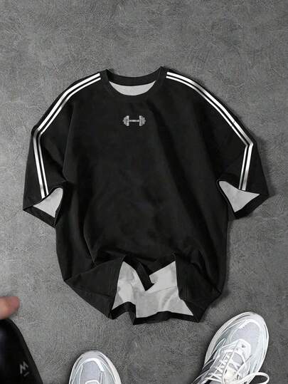 Sport MetroGents 男式条纹图案宽松圆领运动T恤