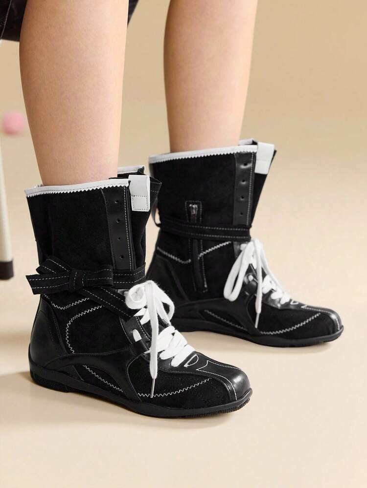 CUCCOO EASI Women's Casual Lace-Up Black Ankle Boots