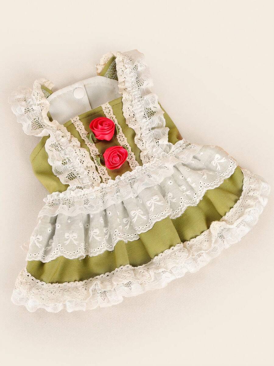 PETSIN 1件猫狗通用宠物衣服，可爱立体玫瑰花连衣裙，公主风狗狗裙 - 綠色 - 查看 1