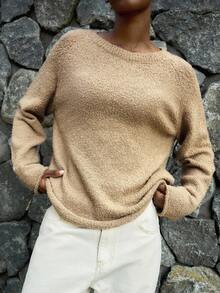 Lumivelle 女式休闲插肩袖套头衫 - 卡其色 - 查看 4