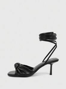 CUCCOO SZL Women's Square Toe Twist Design Fashion High Heel Sandals For Daily Wear - Black - View 6