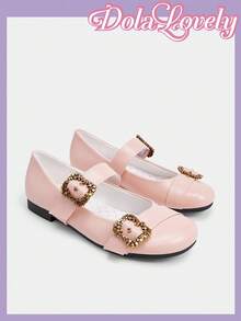 Dola Lovely Women's Black Cute Round Toe Flat Shoes With Retro Buckle, Shallow Lolita Romantic Gift, Suitable For Parties, Gatherings, Christmas, Halloween And Other Occasions - Beige - View 8