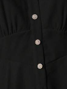 Franclia Elegant V-Neck Ruched Front Button Down Long Sleeve Blouse With Ruffle Cuffs, Suitable For Spring And Autumn - Black - View 4