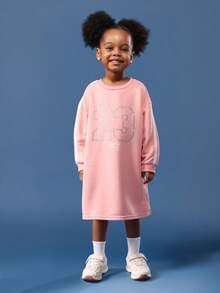 SUMWON Rochie tip hanorac cu guler rotund, supradimensionată, pentru fete mici, cu imprimeu cu numere și text inscripționat - Roz - Vizualizare 5
