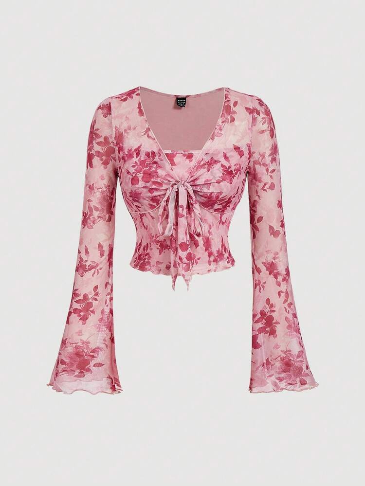 SHEIN MOD 2pcs Women Casual Long Sleeve Top And Fitted Skirt Set,Fall Clothes For Women,Elegant Going Out Outfit - Pink - View 6