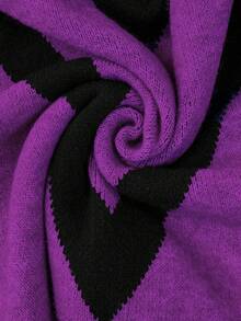 Elenzga Plus Size Women Casual Fashionable Slimming Round Neck Long Sleeve Jacquard Knit Pullover Sweater, Autumn/Winter - Purple - View 7