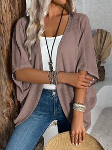 EMERY ROSE 女士休闲纯色轻薄拉链外套，适合秋夏季节穿着，棕色秋季开衫，休闲款 - 摩卡棕 - 查看 4