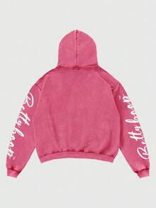 ROMWE MEN Betty Boop | ROMWE Spring Casual Graphic Pink Men'S Fall Figure Graphic Washed Loose Fit Hoodie, Long Sleeve Top - Hot Pink - View 2