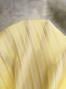 Roveilla Plus Size Women Elegant Pleated Deep V-Neck Long Sleeve Dress - Yellow - View 3