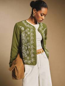 Poéselle 女士休闲复古保暖长袖纽扣式棉服 - 軍綠色 - 查看 3