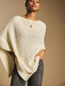 Poéselle Solid Color Casual Loose Asymmetric Hem Women Sweater In Fall/Winter,Cozy Fall And Winter Clothes For Women - Apricot - View 5