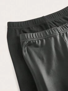 Slaydiva 2 sztuki obcisłych legginsów damskich, materiał PU, swobodny - Czarne - Zobacz 6